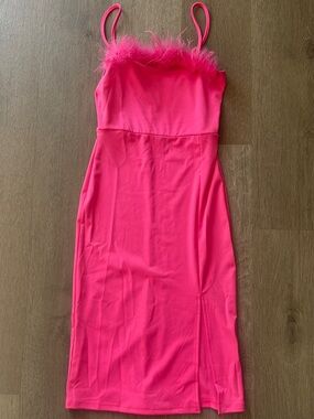 Chicme Bright Fuchsia Slip Dress with fur neck